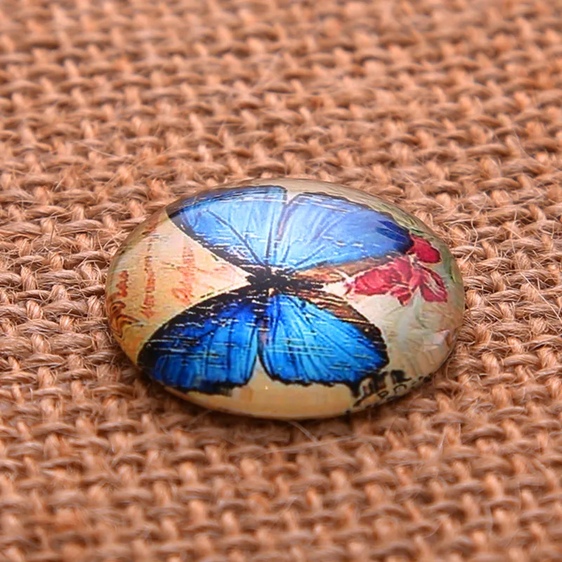 Стеклянные кабошоны эпоксидные купола многоцветные узоры бабочки круглые