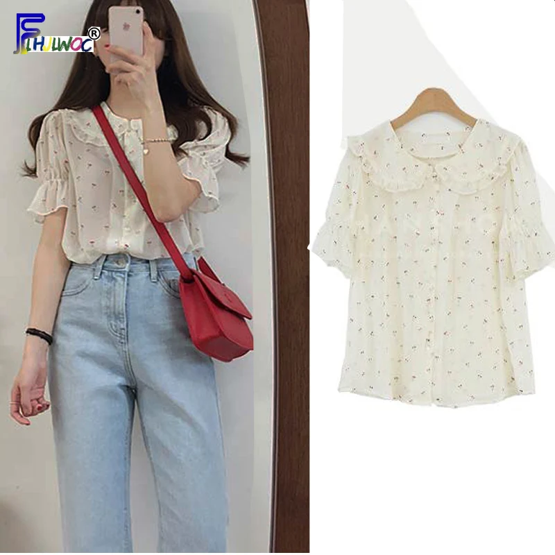 Пасторальный стиль топы с цветочным рисунком женская летняя блузка