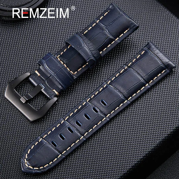 Blue(black buckle) Ремешок для наручных часов, черный, синий, коричневый, ремешок из натуральной кожи, ремешок для часов 20 мм, 22 мм, 24 мм, 26 мм, аксессуары для часов, браслет - Цвет ремешка: Blue(black buckle)