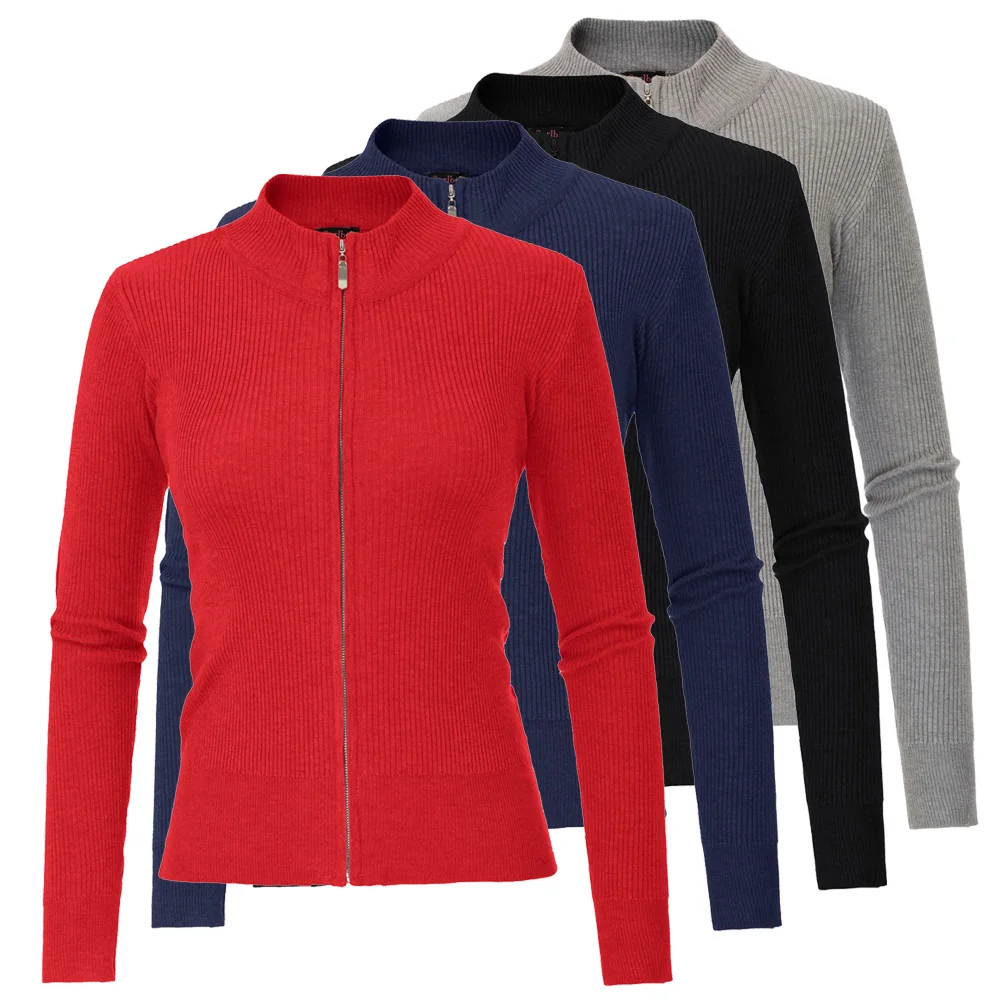 Женский трикотажный кардиган на молнии однотонный облегающий жакет с длинным