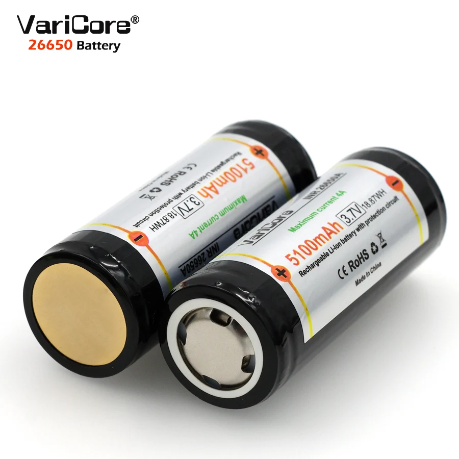 Литий-ионный аккумулятор VariCore Protection 26650 5100 мА ч 3 7 в 4 а 6 В 1 шт. для фонарика |