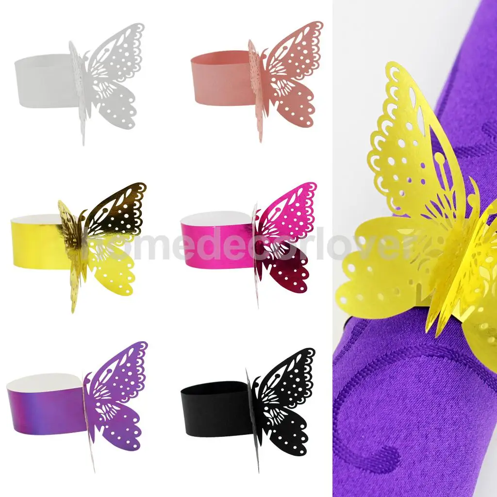 

50pcs Napkin Ring Butterfly Paper Wedding Party Band Serviette Holder 6 Colors
