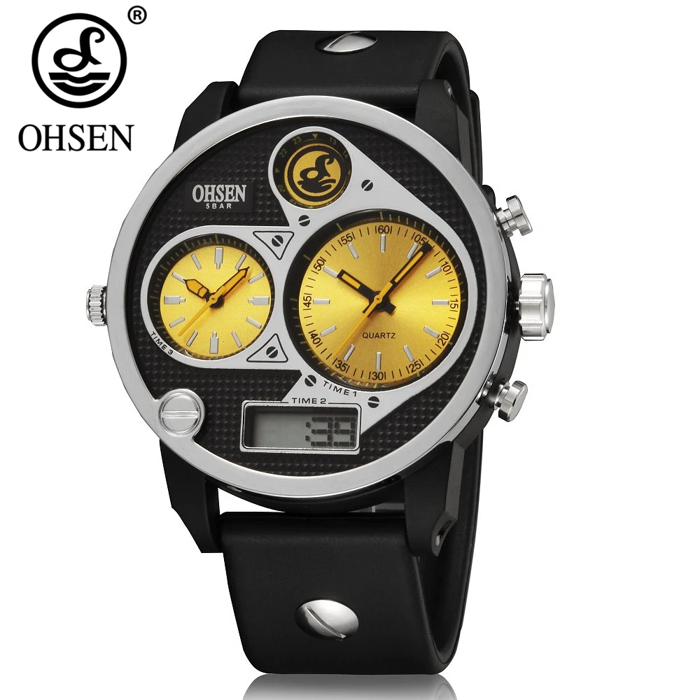 Новинка OHSEN Цифровые кварцевые электронные мужские модные наручные часы Желтый