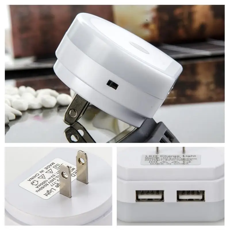 Светодиодный ночной мини-светильник с двумя USB-портами и зарядным устройством |