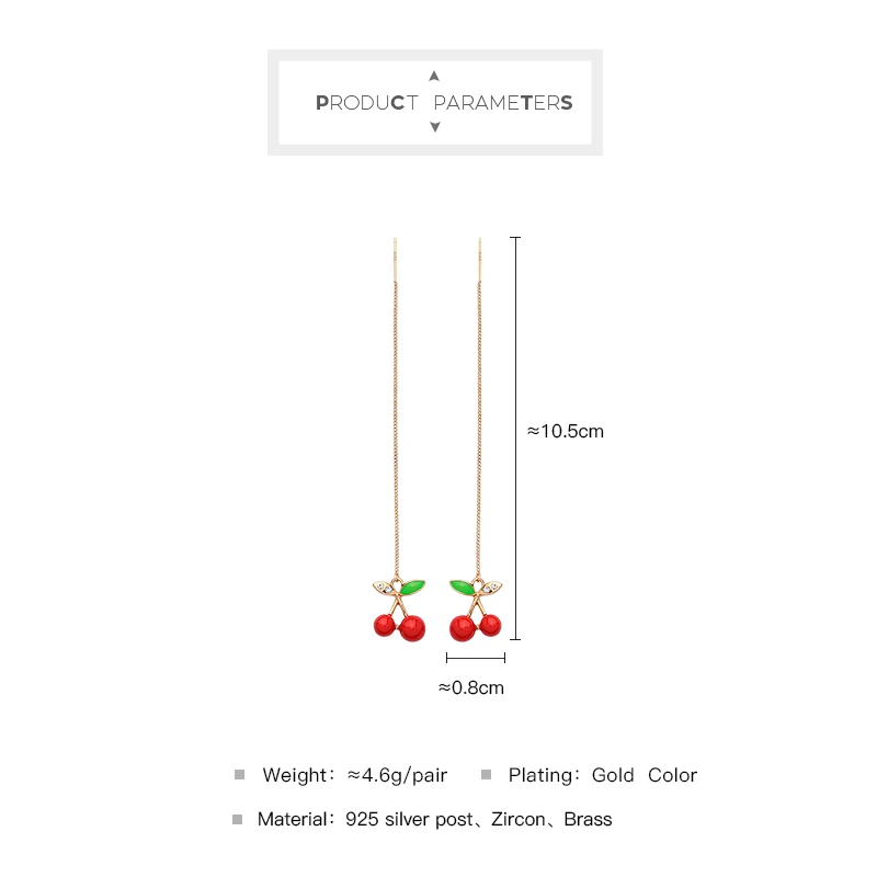 Charm Zircon Sweet Fruit Red Cherry Long Earrings For Women Lovely Ear Line Threader Best Gift Fashion Jewelry | Украшения и