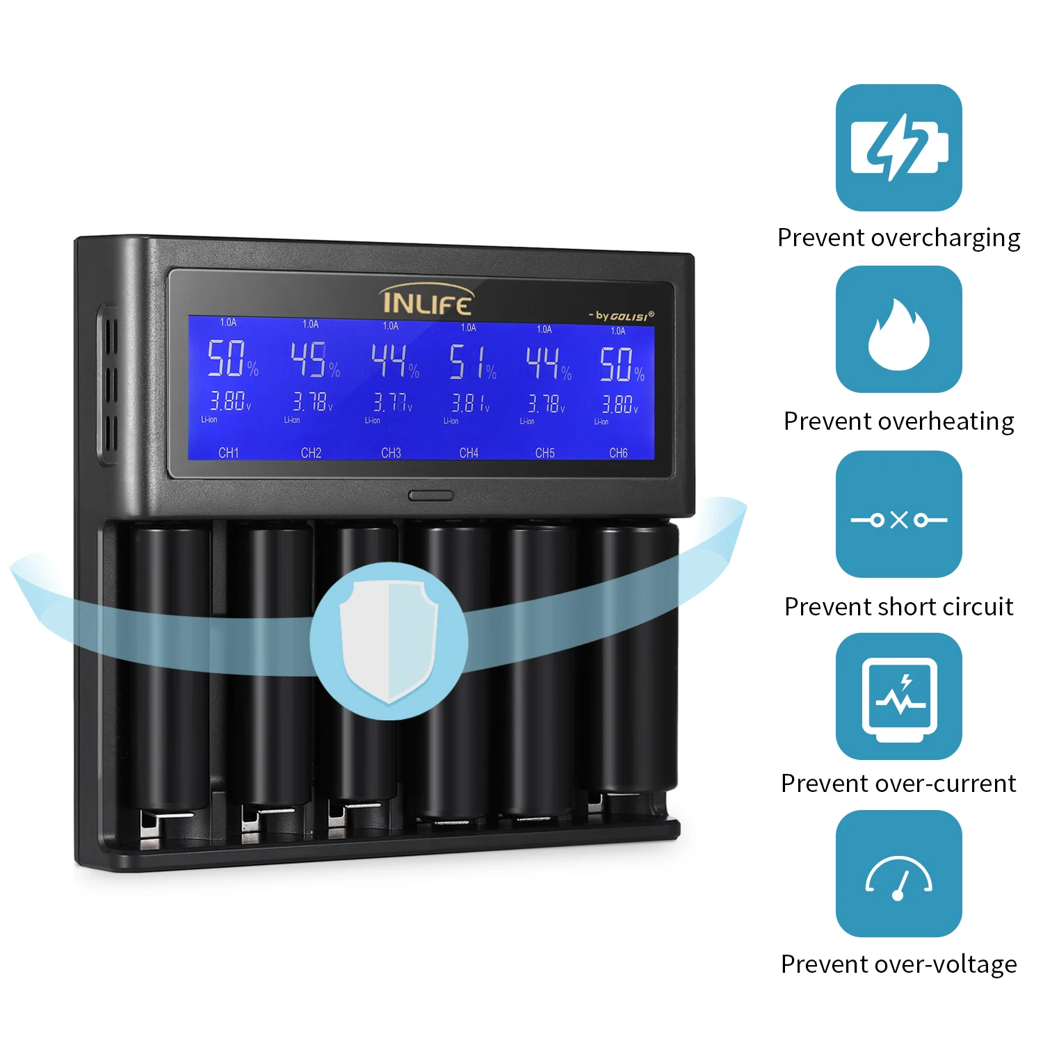 Golisi Inlife S6 2A 1A 0.5A Смарт зарядное устройство ЖК-экран USB выход перезаряжаемый литий-ионный/NiMH/NiCd US