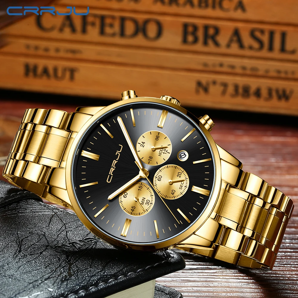 Relojes 2019 часы из нержавеющей стали мужские CRRJU Топ бренд Роскошные Бизнес