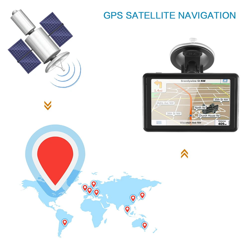 5-дюймовый автомобильный GPS-навигатор с FM-передатчиком ЦП 128M 8 Гб ПЗУ бесплатные