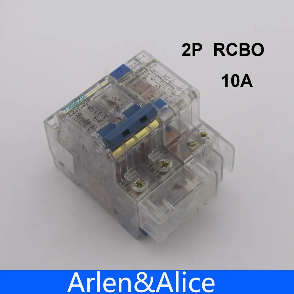 Автоматический выключатель прозрачный DZ47LE 2P 10 А 230 В ~ 50 Гц/60 Гц с защитой от