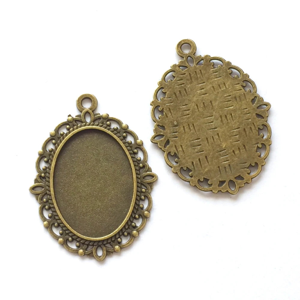 

5pcs/lot 18x25mm Necklace Pendant Setting Antique Bronze Silver Color Glass Cabochon Blank Base Supplies for Jewelry T409