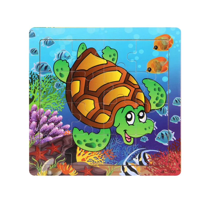 Пазлы с 16 кусочками мультфильмов милые животные деревянная игрушка 3D