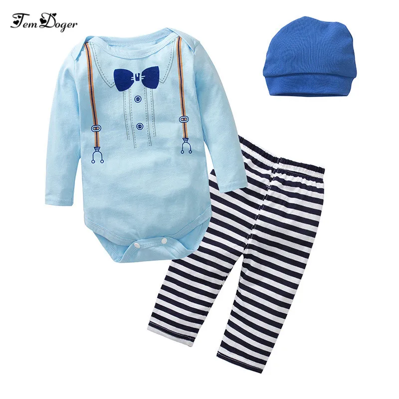 Tem Doger Baby Clothing Sets Newborn Infant Boys Girls Clothes Suit Long Sleeve Romper Pants Hat 3PCS Outfits for Bebes | Детская одежда