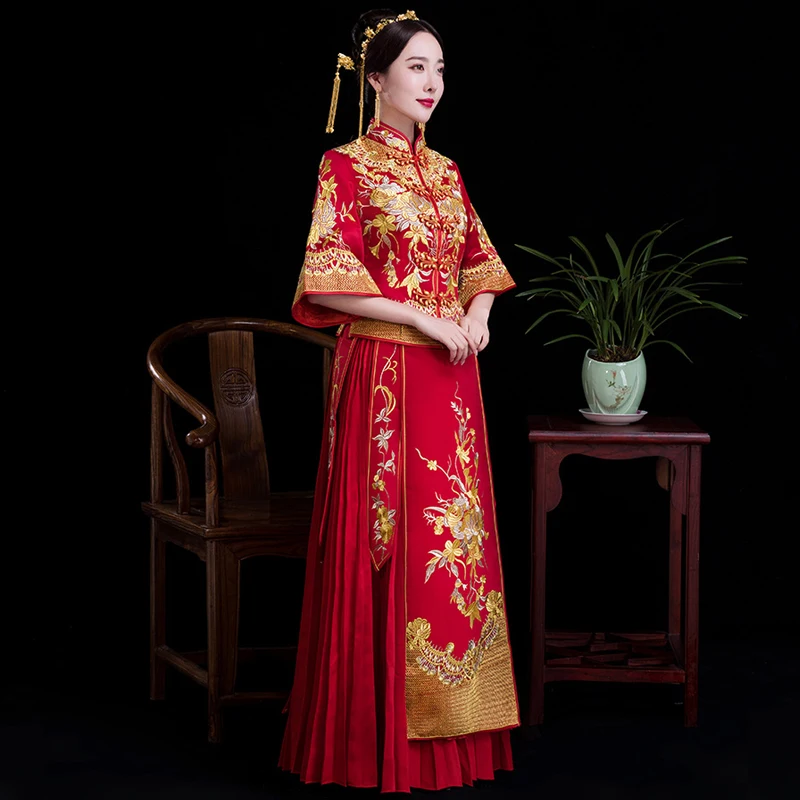Китайский стиль свадебное платье с вышивкой cheongsam элегантные тостовые костюмы за