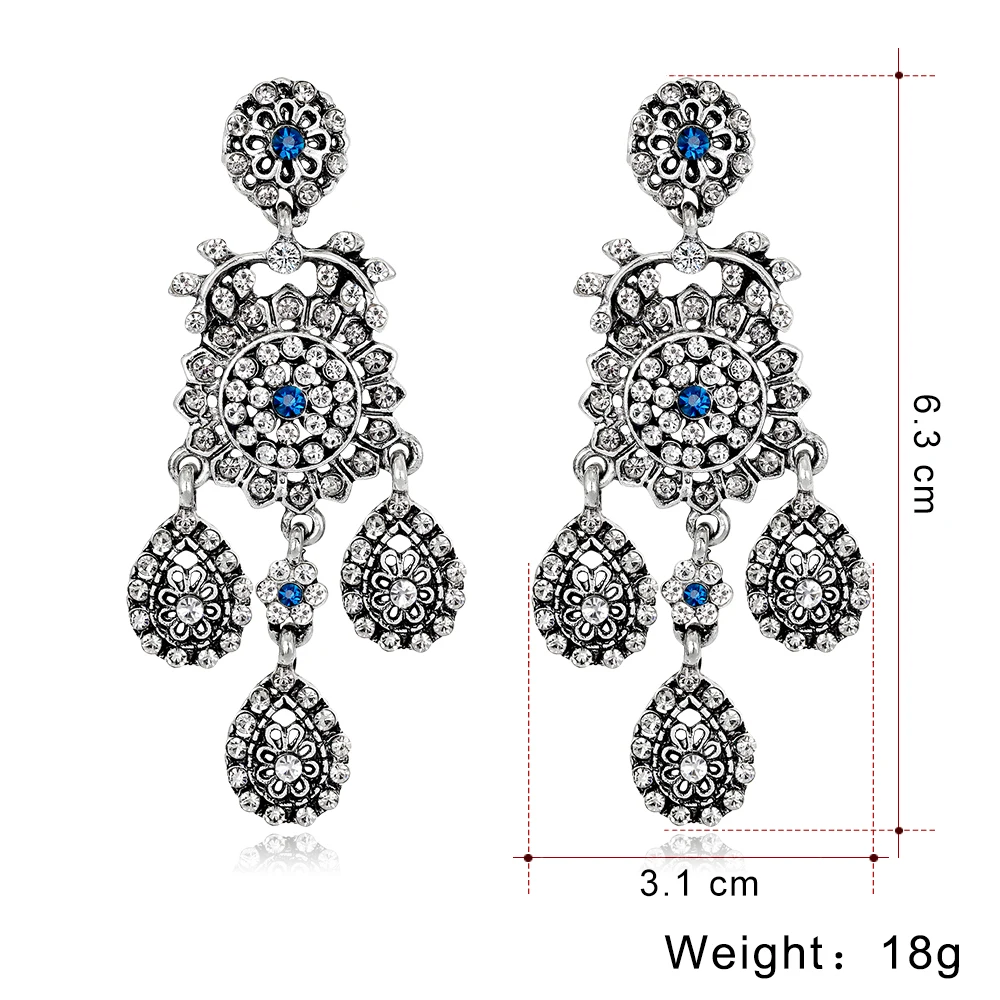 Retro Stud Earrings with Blue Rhinestone Alloy Drop Dangle Jewelry for Women | Украшения и аксессуары