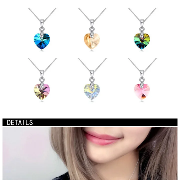 SPCLUB кристаллы от SWAROVSKI Mini XILION сердце серебряное ожерелье с подвеской цвет цепи ожерелье s для женщин новые ювелирные изделия подарок для девочек