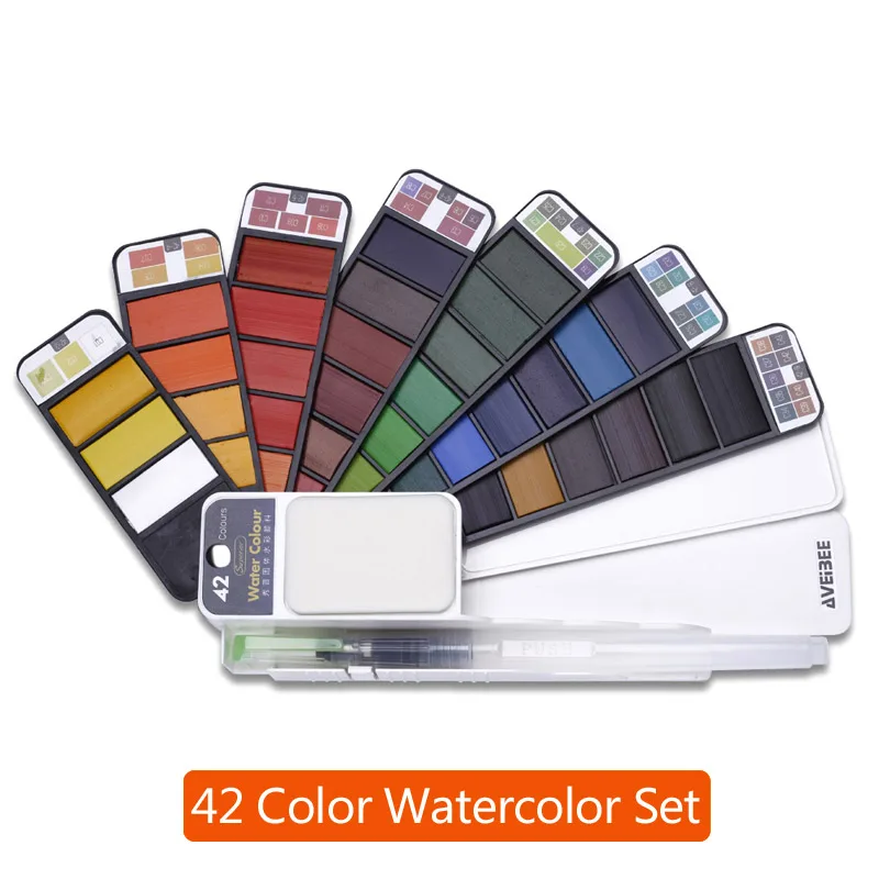 42 Colors Краски 18/25/33/42 Цвета Твердые акварельные краски в наборе с Краски кисть Портативный воды Цвет для школы художественные канцелярские принадлежности - Цвет: 42 Colors