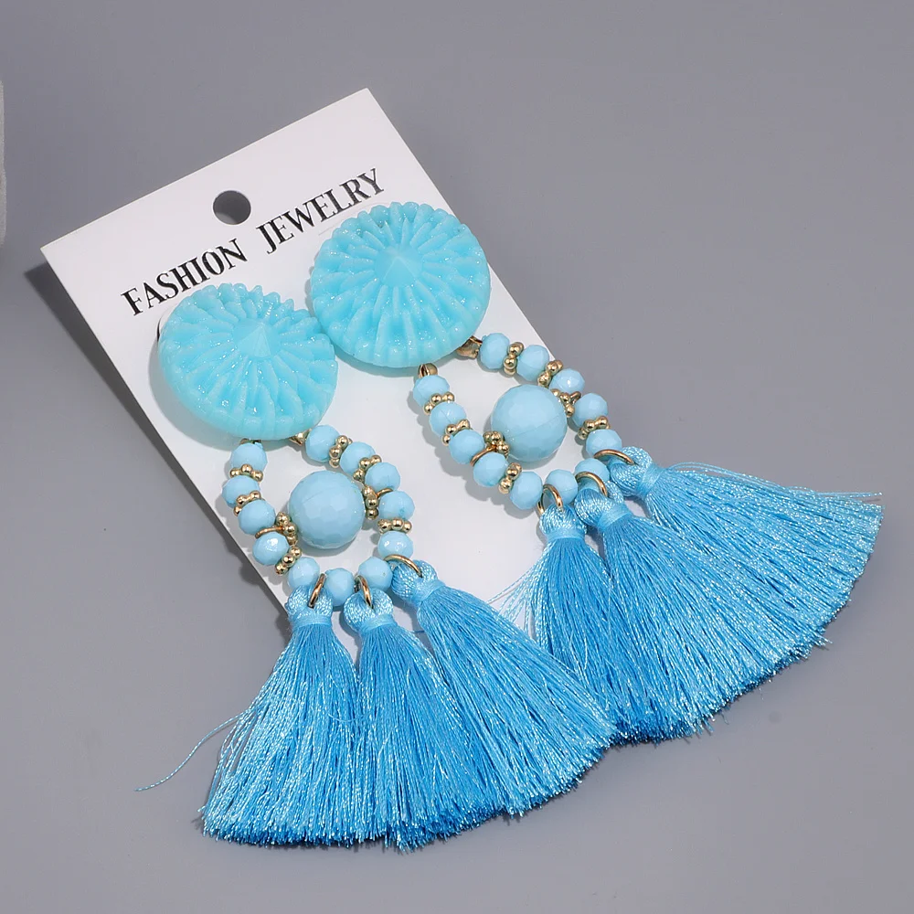 6 цветов богемные индийские длинные висячие серьги с бахромой серьги-подвески