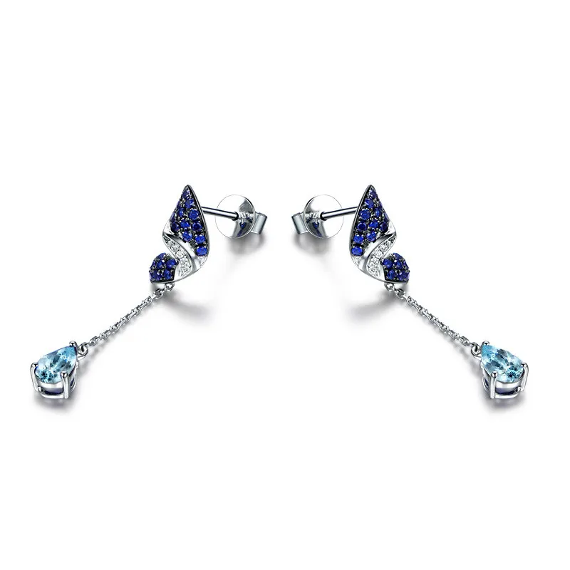 

QYI Fashion 925 Sterling Silver Gemstone Earrings Woman Fine Jewelry 2.5 ct Oval Shape Natural sky Blue Topaz Dangle Earrings