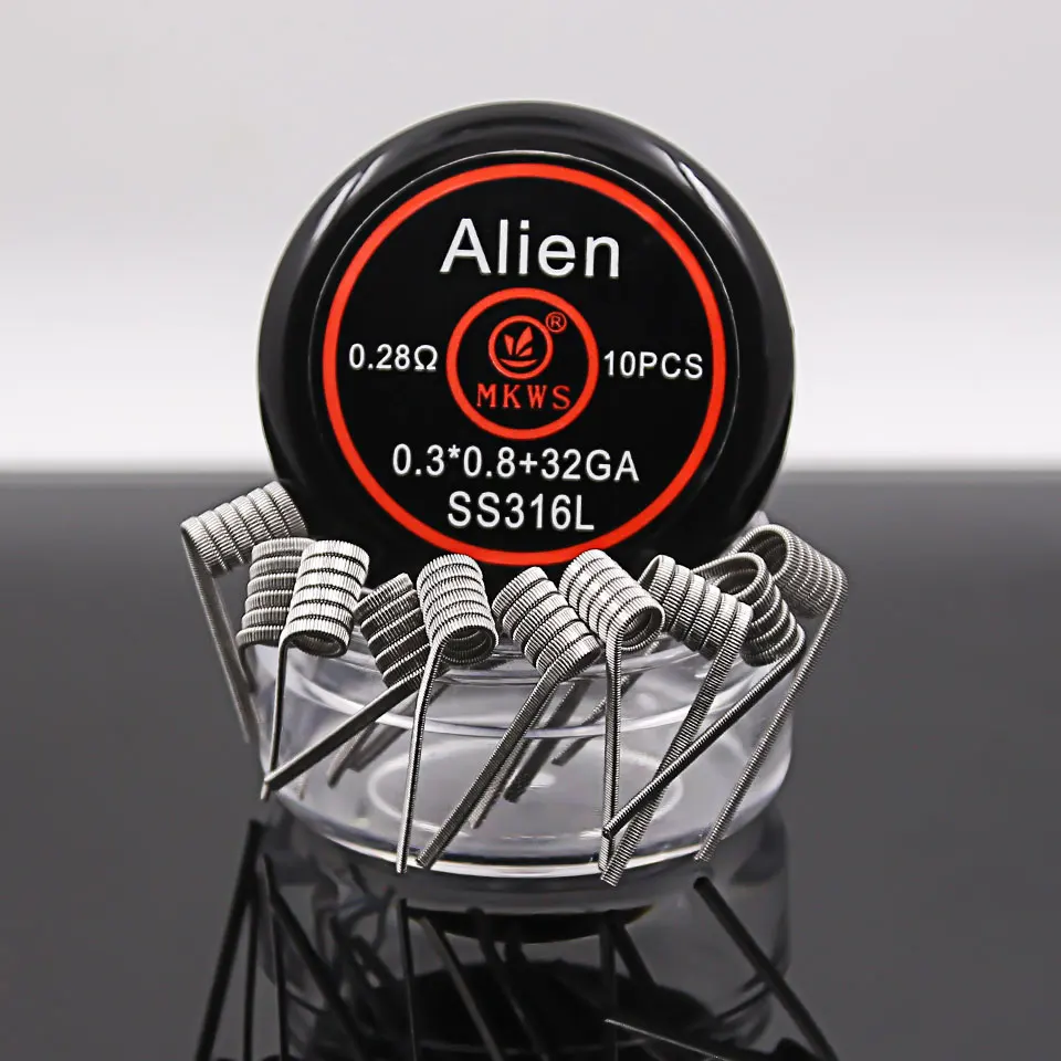 10 шт. Alien clapton ss316L NI80 A1 готовые катушки для электронных сигарет RBA RDA RTA vape Танк для vape инопланетянин нагревательный провод