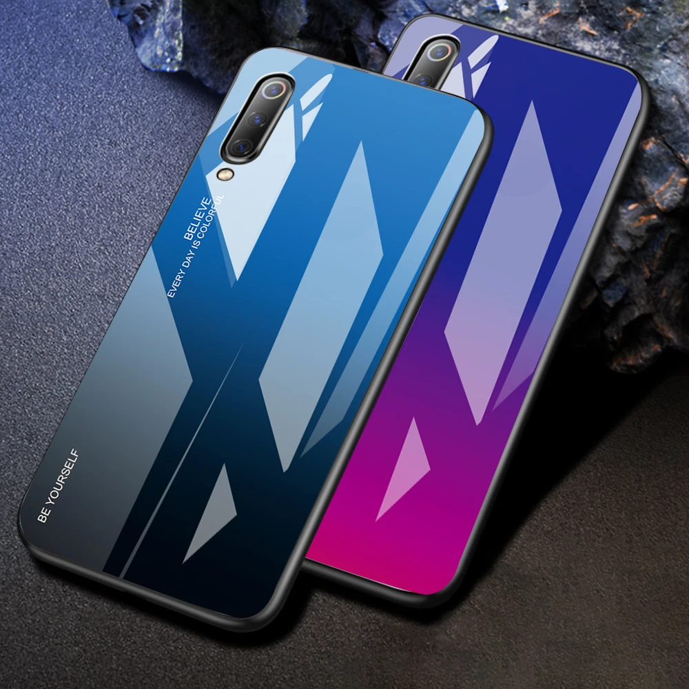 Для Redmi K20 Pro 7 Note 5 6 градиент Аврора Цвет закаленное стекло чехол для Xiaomi Pocophone F1 8 Lite