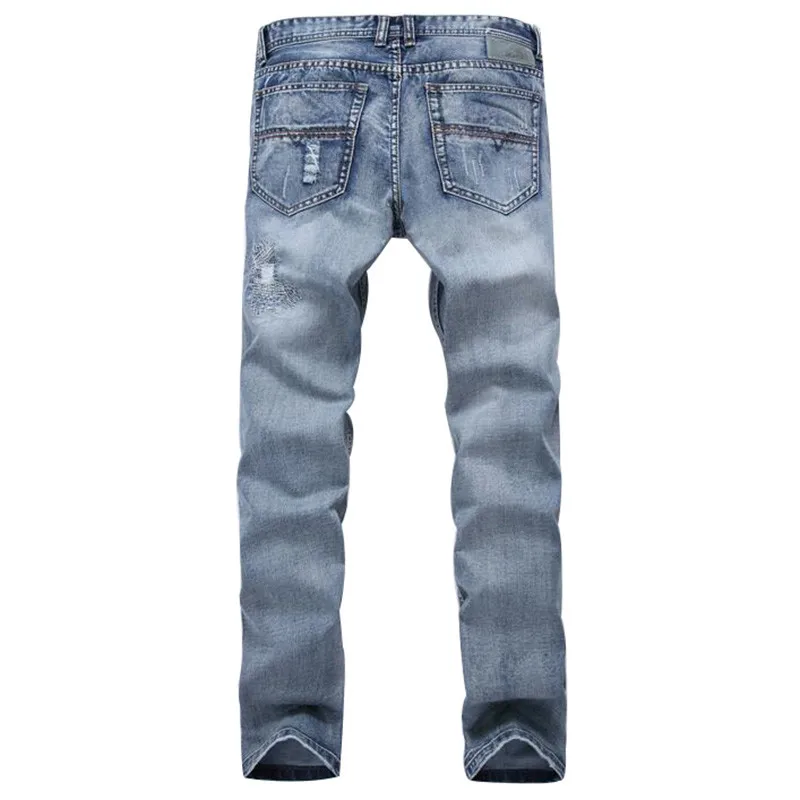 Fashion Brand Designer Mens Ripped Jeans Pants Light Blue Slim Fit Distressed Denim Joggers Male Plus Size 42 Torn Jean Trousers | Мужская