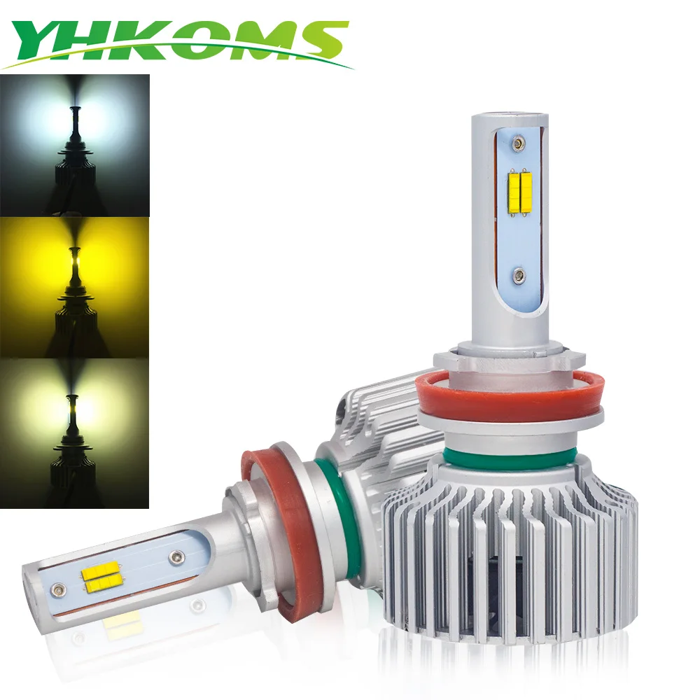 YHKOMS Авто H11 Светодиодный светильник H4 H7 H1 H3 H8 H9 880 881 H27 9005 HB3 9006 HB4 3000K 4300K 6000K