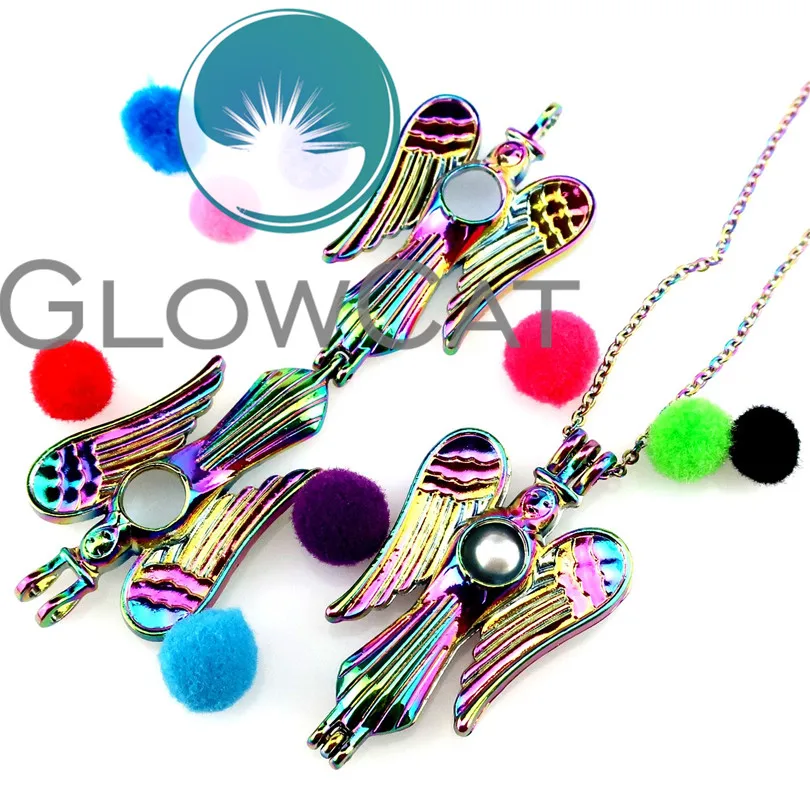 GLOWCAT CC51 Радуга Цвет Фея Ангел с крыльями бусины клетка кулон эфирных масел