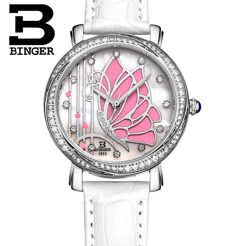 Butterfly Designs BINGER Women Fashion Waterproof Leather Diamond ladies Watch Relogio Feminino B 3019L montre femme Watches|watch drive|watch mobile