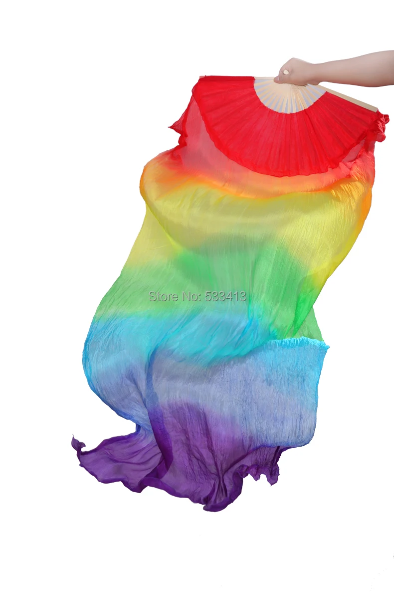 

Belly dance dance props 100% silk fan 180 cm long rainbow gradient