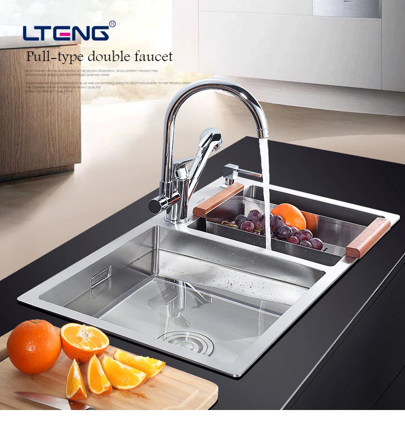 LTENG kitchen faucet pull-out hot and cold water double handle all copper wash basin multi-function free shipping | Обустройство дома