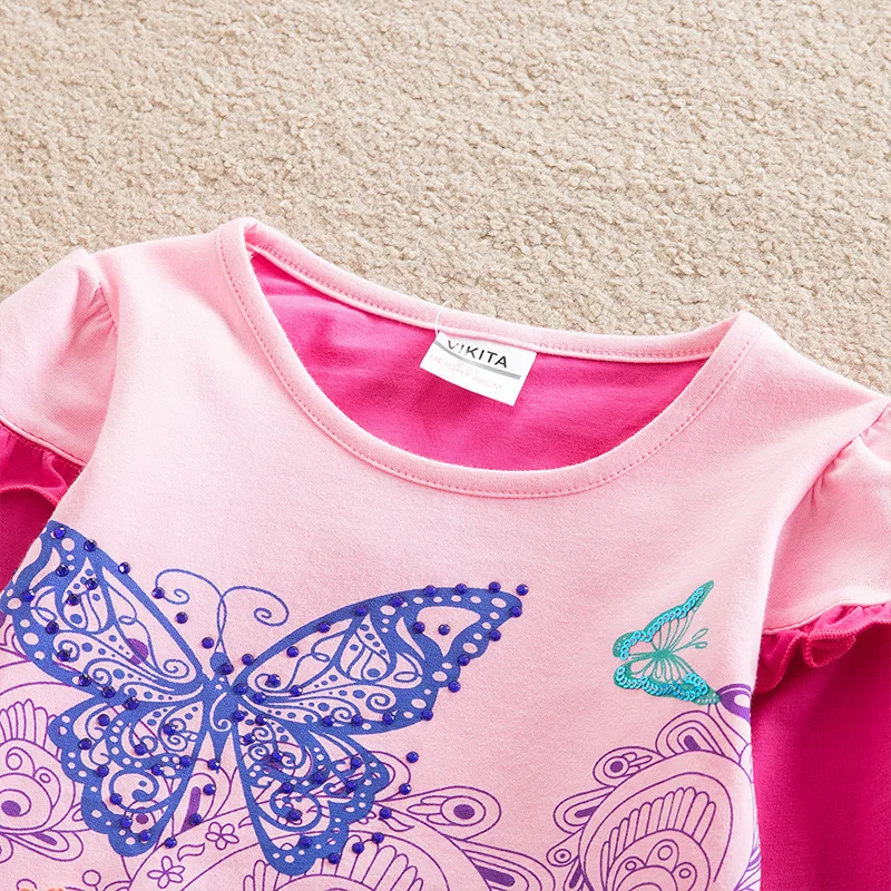 VIKITA/Детские футболки; детская футболка с цветочным рисунком; roupa infantil; футболка с длинными рукавами для девочек; детская одежда; Детские рубашки; L220 MIX
