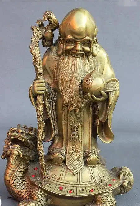 Быстрая 10 Народных Китай Латунь Стенд Дракон Черепаха Долголетия Шоу Бог Персик