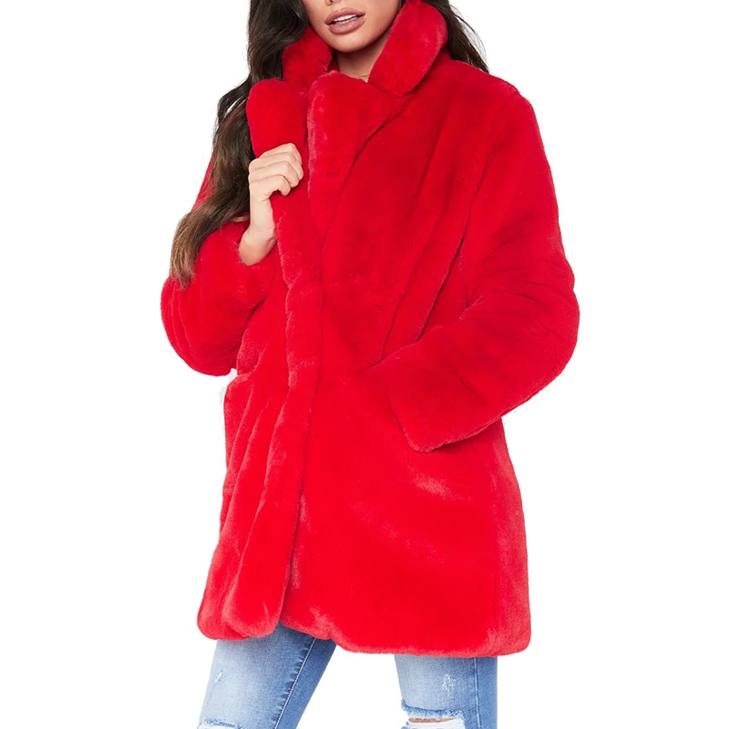 ENbeautter 2018 New Winter Coat Women Loose Long Sleeve Lapel Faux Fur Fashion Street Wear Warm Fluffy Clothing | Женская одежда