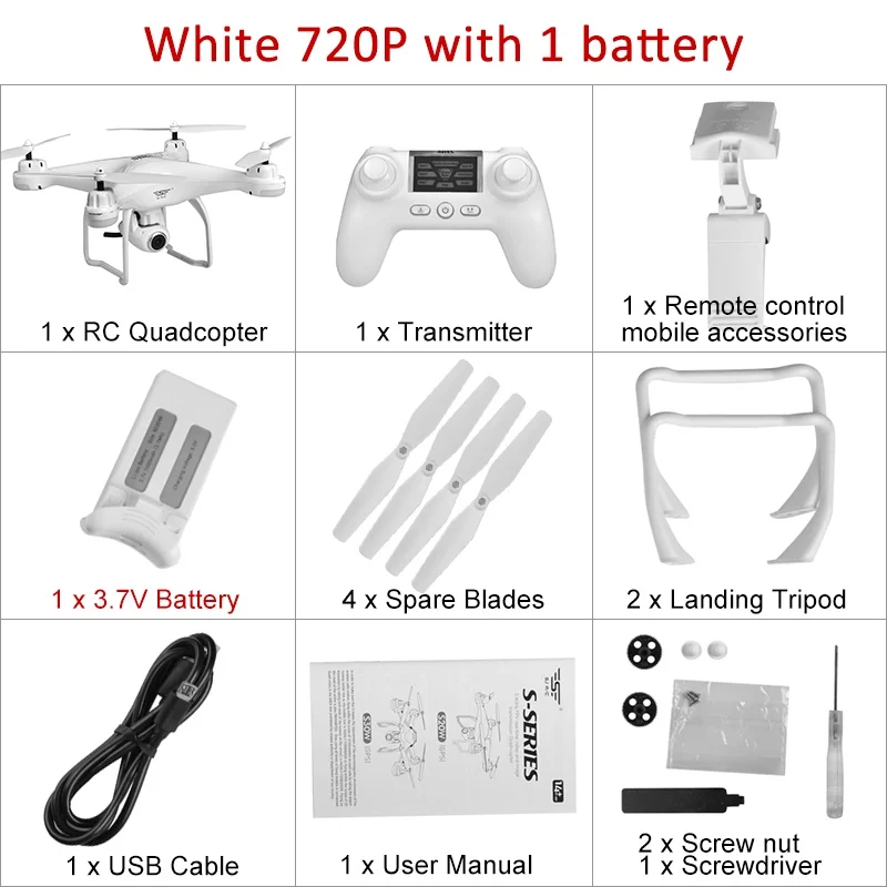 720P White 1 battery SJRC S20W двойной gps динамический слежение wifi FPV с 1080 P/720 P широкоугольная камера мульти батареи RC Дрон Квадрокоптер VS X21 - Цвет: 720P White 1 battery