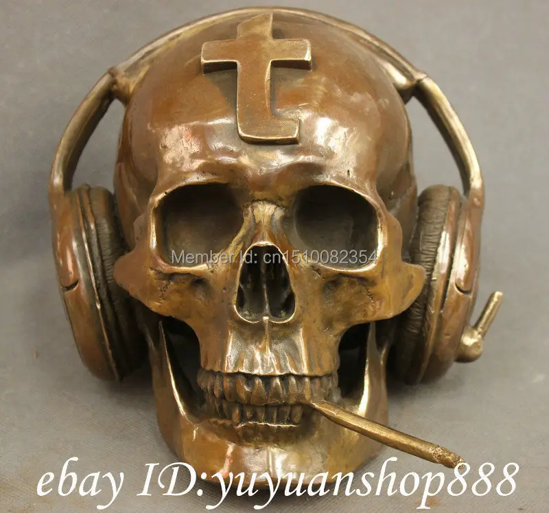 9 &quotкитайская Бронзовая Медная скульптура дредфу для мужчин с черепом|art print for