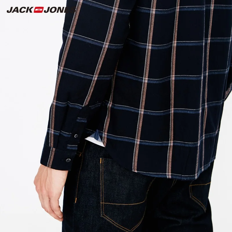 Мужская рубашка в клетку с длинными рукавами JackJones 100% хлопок 218305555|Повседневные