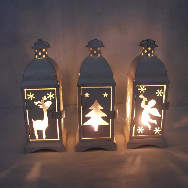 Винтажный металлический полый подсвечник подвесной Белый Марокканский