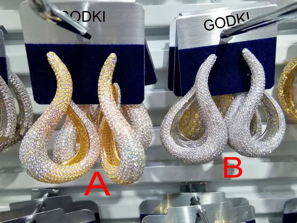 Godki роскошный водослива AAA кубический циркон CZ большие сережки для женщин