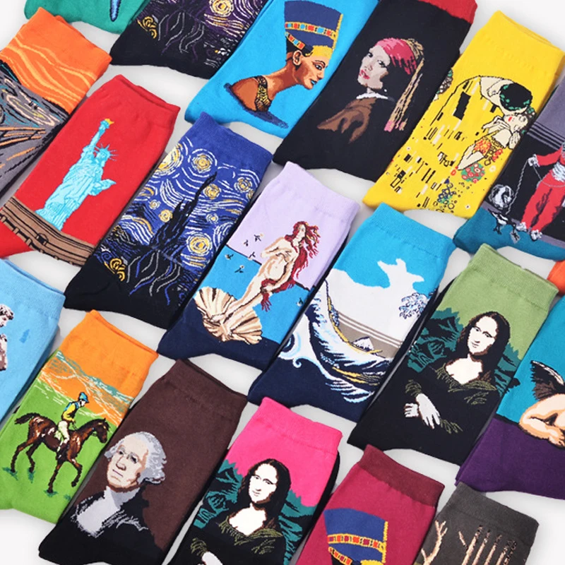 

Dropshopping The Starry Night/Mona Lisa/The Scream Van Gogh Modern Oil Paint Cotton Socks Art Abstract Happy Funny Women Socks