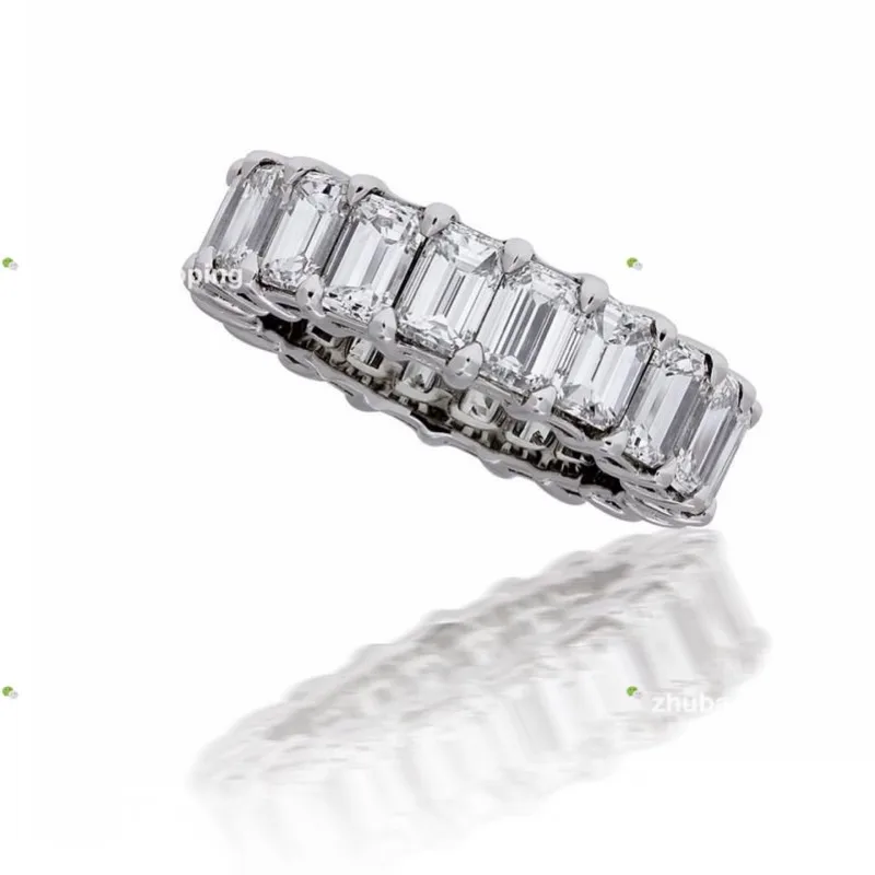 

Vecalon Eternal Eternity Band ring 925 sterling silver Emeald cut 5A Cz Engagement Wedding band rings for women Bridal Jewelry