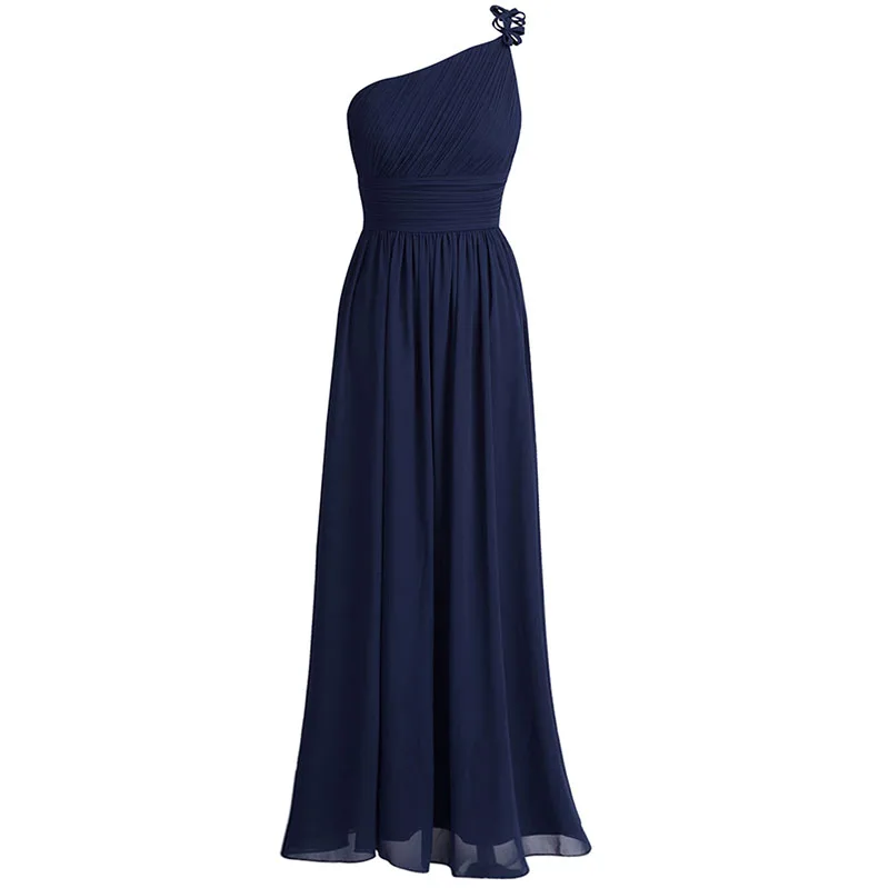 Женское платье Vestido de festa, шифоновое платье принцессы на одно плечо, длинное вечернее платье для дня рождения, выпускного вечера, летнее платье - Цвет: Navy Blue