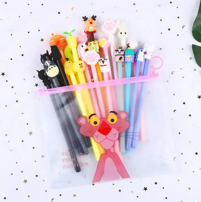 Random Colors 20 шт. с бесплатной сумкой для карандашей креативная Kawaii мультфильм черные чернила школьная гелевая ручка для письма ручка для школы офиса канцелярские принадлежности - Цвет: Random Colors