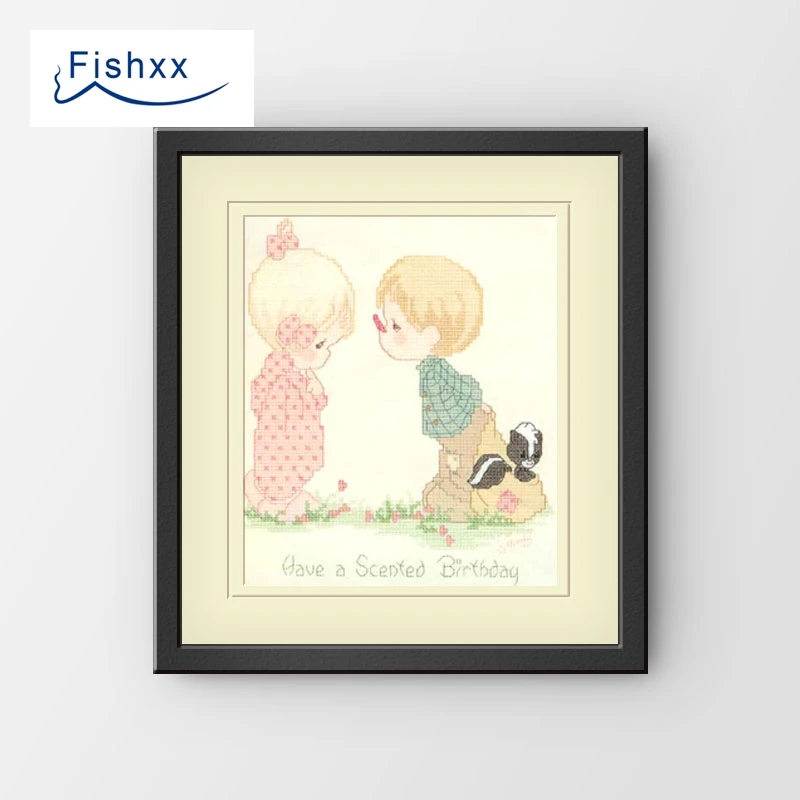 

Fishxx Cross Stitch Kit European style children's bedroom paintings H195 Play the face of the boy funny girl