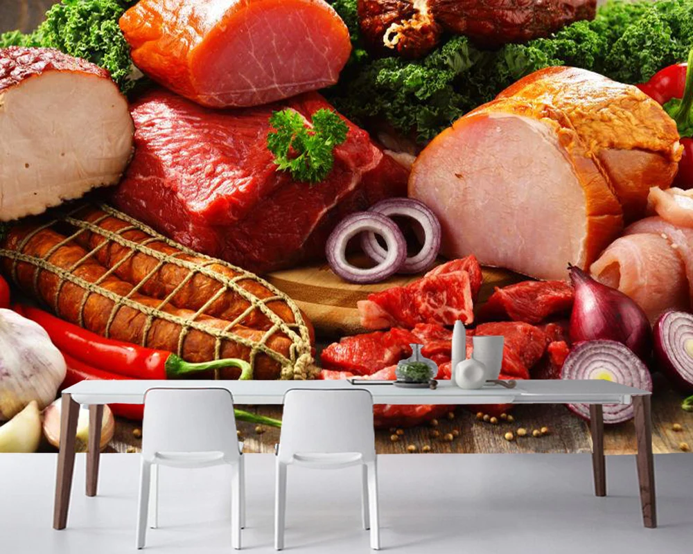 3d обои для мяса ветчины и колбасы Настенные гостиной кухни магазина ресторана