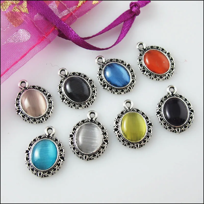 16Pcs Mixed Retro Tibetan Silver Stone Oval Charms Pendants 13.5x18mm | Украшения и аксессуары