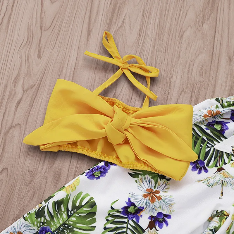 Комплект летней одежды из 2 предметов для маленьких девочек желтый топ с бантом и