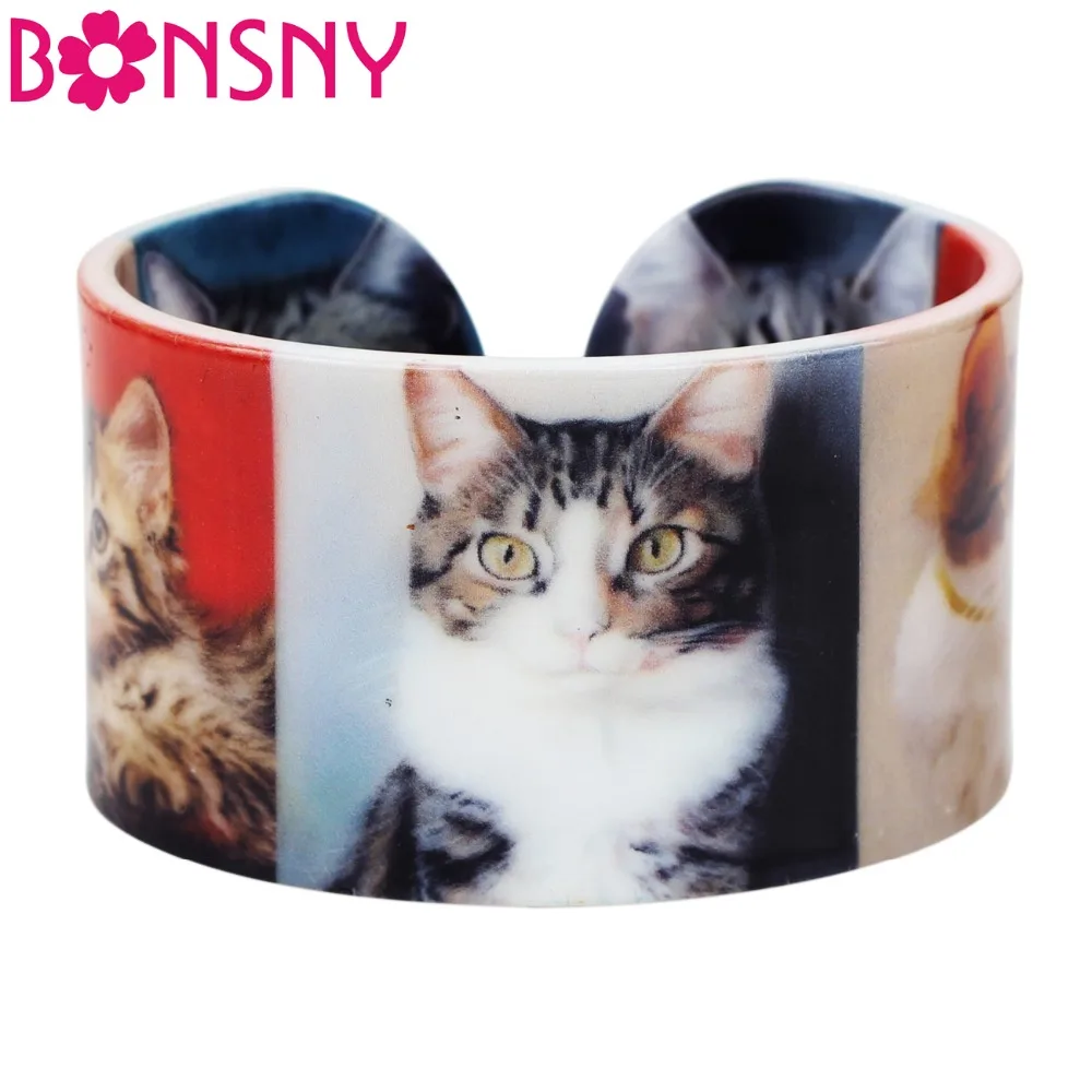 Женский пластиковый браслет с котом котенком Bonsny индийская мода ювелирные