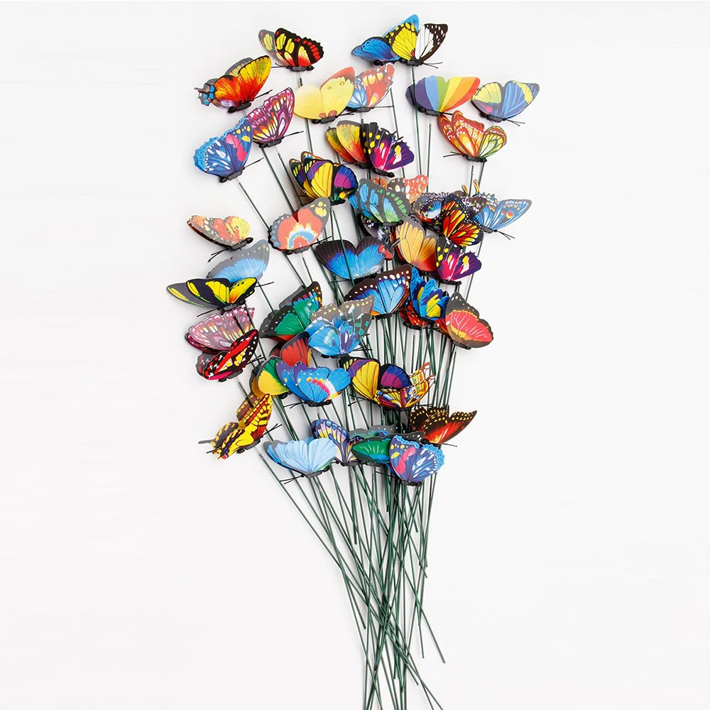 

20pcs/pack 3D Colorful Butterfly Sticks Home Yard Lawn Flowerpot Plant Decoration Decorative Garden Ornament DIY Lawn Craft