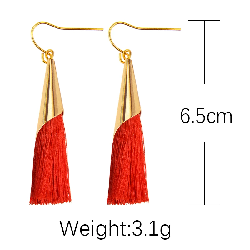 

Yellow Black Red Pink Blue Strings Tassel Boho Golden Dangle Earrings Women Bohemia Drop Earrings 6 Colors