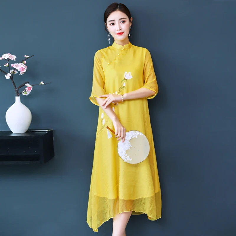 color3 Вьетнамский Ао Дай aodai вьетнамский Чонсам народный стиль больше Ципао платье для женщин стиль - Цвет: color3